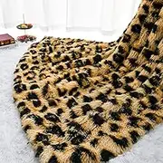 HOMORE Fluffy Leopard Blanket, Plush Cheetah Print Throw Blankets Soft Faux Fur Bed Throw for Decorative Couch Chair Sofa, Washable and Lightweight, 50" x 60" Khaki