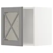 METOD wall cabinet w glass door/crossbar., white/Bodbyn grey, 40x37x40 cm