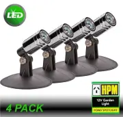 4 x HPM 12V Garden Lights Pond Spotlights 1W Warm White with Base and Spike IP68