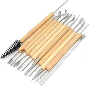11-Piece Clay Cleaning Tool Set Wooden Handle Clay Pottery Sculpting Tools