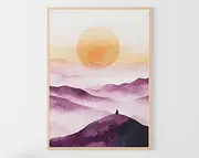 Zen Wall Art Print Mountain Morning Painting Meditation Art Japandi Style Wall Decor Minimalist Poster Wabi Sabi Wall Art