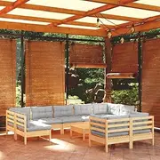10 Piece Garden Lounge Set with Grey Cushions Solid Pinewood Patio Bar Sets