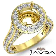 Diamond Engagement Round Shape Semi Mount Pave Set Ring 14k Yellow Gold 2.1Ct