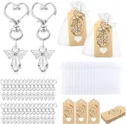 GWHOLE 30 Sets Angel Keychain Baby Shower Return Gifts for Guests with Organza Bags & Thank You Tags Baptism Favors Angel Wings Pendant for Baby Shower, Bridal Shower, Wedding - Clear