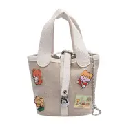 Cartoon Cute Canvas Handbag Drawstring Clutch Totes Classic Texture Creative Design Chic Shoulder Bag Composite Set