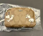 Coach X Peanuts Mini Boxy Cosmetic Case In Signature Canvas Snoopy Print NEW