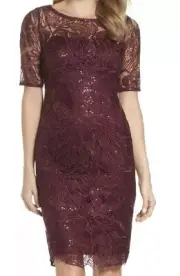 Adrianna Papell Sequin Embellished Sheath Dress Red Size 8P L90207