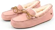 [UGG NOCK] Womens Moccasins Ladies Slip On Slipper Australian Merino Sheepskin Wool Casual Winter Moccasins Slippers