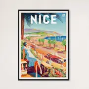 Galrie Charming Vintage Travel Poster of Nice French Riviera Art Print Home Décor, Black Frame, 50 x 70cm (20 x 28inch)