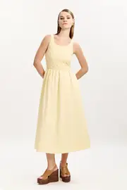 bryony lace poplin midi dress in canary yellow