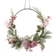 Charming Pink Floral Valentine's Wreath - Home Décor - 16" Artificial Door Decoration
