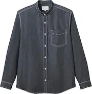 Arbe(アルベ) Albe EP8904 Unisex Long Sleeve Dungaree Double Stitched Band Collar Shirt, SS - 4L, C-10 Black, LL
