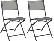 vidaXL Set of 2 Outdoor Folding Chairs - Grey Textilene Fabric and Steel Frame - Durable and Weather-Resistant Garden Furniture