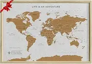 Splosh Travel Map - Desk World Map Pin Board in White Wooden Frame World Map Cork Board with 100 Pins in 2 Colours to Mark Your Past and Future Adventures Framed World Maps for Desks.