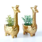 Pack of 2 Metal Giraffe Plant Pot Good Luck Success Decor Vastu Statue