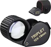 10x Magnification Triplet Loupe Portable Gem Loupe 18mm Optic Lens Foldaway Design, Durable Metal Case, Achromatic & Aplanatic Battery-Free Operation for Jewelers, Gemologists, Collectors
