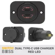 DUAL USB C Type-C Charger RED LED Flush Mount Panel Round 12v Power Socket