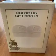 New! Cracker Barrel Stoneware Barn Salt and Pepper Shakers Set, White, RARE!