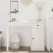 Stylish Solid Wood Pine Desk for Home Office, Computer Table, Standing Desk, Inch Adjustable Height, White Desks for Work