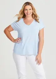 [Taking Shape] Taking Shape Natural Everyday V-neck T-shirt Size 18 in Airy Blue, Viscose - Plus Size Women's Basics Airy Blue