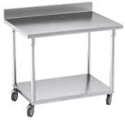 Soga 100cm Stainless Steel Bench with Backsplash & Wheels