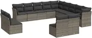 vidaXL Modular Garden Sofa Set - PE Rattan with Cushions for Patio & Garden - 13 Piece, Grey - Weather Resistant with Storage