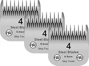 DODAER 4 Skip Tooth Detachable Pet Dog Grooming Steel Blades,Compatible with Andis,Oster A5,Wahl KM10 Series Clippers,Cut Length 3/8-Inch (9.5mm) (2)
