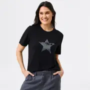 &me Women's Sequin Star Tee - Brilliant Black