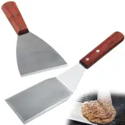 2 Pcs Spatula Turner Stainless Steel Wood Handle Grill Large Slant Edge Scraper