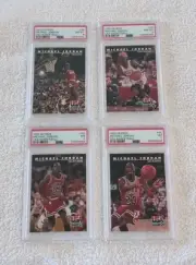 4 PSA GRADED 1992 SKYBOX USA MICHAEL JORDAN BASKETBALL CARD LOT. NM-MT. #38-42!
