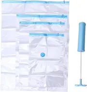 Luxshiny 10pcs Reusable Vacuum Storage Bags with Manual Air Pump Space Saver Packing Sacks for Clothes Beddings and Blankets Compression Bags