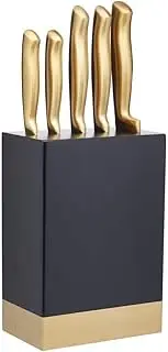 MasterCraft Premium 5-Piece Metallic Kitchen Knife Block Set | Black/Brass Finish | Stainless Steel Blades | 20cm Chef's, 20cm Carving, 20cm Bread, 12.5cm Utility, & 9cm Paring Knife | Gift Box