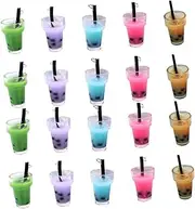 IWOWHERO 20pcs Stereo Jewelry Accessories Bubble Tea Keychain Glitter Sew on Patches Fruit Tea Charms Tea Bottle Jewelry Pendant Colorful Jewelry Parts Liquid Keychain Milk Tea Dangle