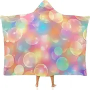 [Ausinbed] Color Bubbles Wearable Cloak Hooded Blanket Fleece Hooded Robe Cloak Arctic Velvet Warm Throw Quilt Poncho Soft Nap Blanket Novelty Blanket Air Conditioning Blanket,60"x80"