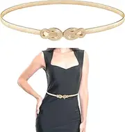 [Amaxiu] Metal Gold Belt for Women, Adjustable Slim Waist Belt, Stretch Chain Belt, Dress Cinch Belt, Thin Belt for Women