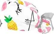 [WOSHJIUK] Working Hat 2 Pack Scrub Caps for Women,Pink Flamingo Pineapple Tropical,Tie Back Cap Adjustable Scrub Hat