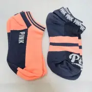 2 PAIRS Victoria's Secret Pink ORANGE GREY No Show Socks Sport Run Ankle