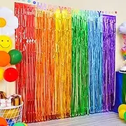 LOLStar Rainbow Foil Fringe Curtains,2 Pack Rainbow Party Decor 3.3x6.6ft Tinsel Metallic Streamers Holiday Photo Booth Birthday Wedding Engagement Bridal Shower Unicorn Blue/Green/Orange/Purple/Red