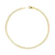 10K Yellow Gold Solid 2.5mm Diamond Cut Pave Curb Cuban Bracelet or Anklet 8"