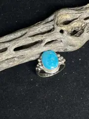 Native American Navajo Fox Turquoise And Sterling Silver Size Ring 7.5