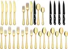 24-Piece Gold Silverware Set with Steak Knives, Stainless Steel Cutlery, Food...