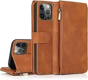 GoshukunTech for iPhone 14 Pro Max Case,for iPhone 14 Pro Max Wallet Case[ 8 Card Slots & 1 Zipper Coin Purse] Leather Wallet Flip Cover with Wrist Starp-Brown