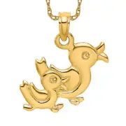 14K Solid Yellow Gold Two Mallard Ducks Necklace