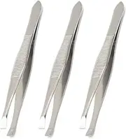 (3 Pack) Flat Tweezers - Stainless Steel Flat Tweezers Hair Plucker for Hair and Eyebrows Personal Care (C_FLAT)