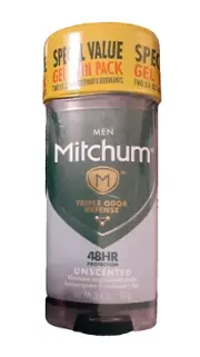 2 Mitchum Antiperspirant Deodorant Unscented Gel Stick Triple Odor Defense Mens