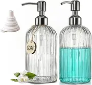 18 oz Soap Dispenser Clear Glass Bottles Hand Dish Soap Dispensers Refillable Kitchen Bathroom Liquid Decorative with Stainless Steel Pump for Hand Sanitizer Lotion (2 Pack)