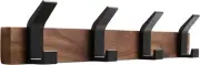 Coat Rack Wall Mount Hooks - Wooden Black 4 Hooks, Walnut wood