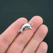 BULK 50 Dolphin Charms Antique Silver Tone 2 Sided - SC4313