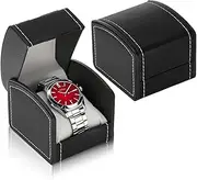 [Tzylomirx] Watch Box, Watch Case, Watch Display Box with Removable Watch Pillows, Metal Clasp, Gift Idea, Black Synthetic Leather With Beige Lining