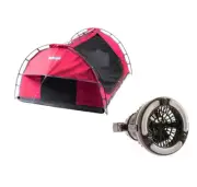 Adventure Kings Pink Double Swag Camping Hiking Dome Tent 4x4 + 2in1 Light Fan